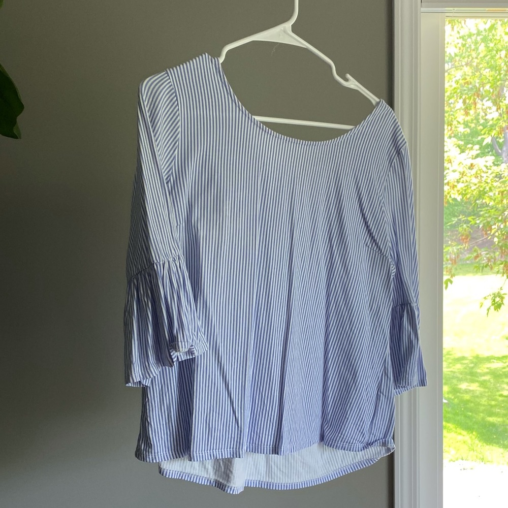 Skies Are Blue | Striped Bell Sleeve Blouse